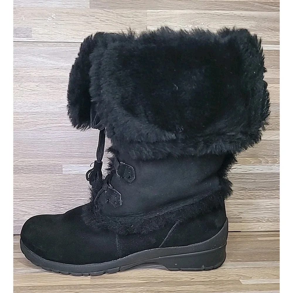 Bass Stephanie 2012 Black Suede & Faux Fur Lined Size 9.5 Snow Winter Boots EUC